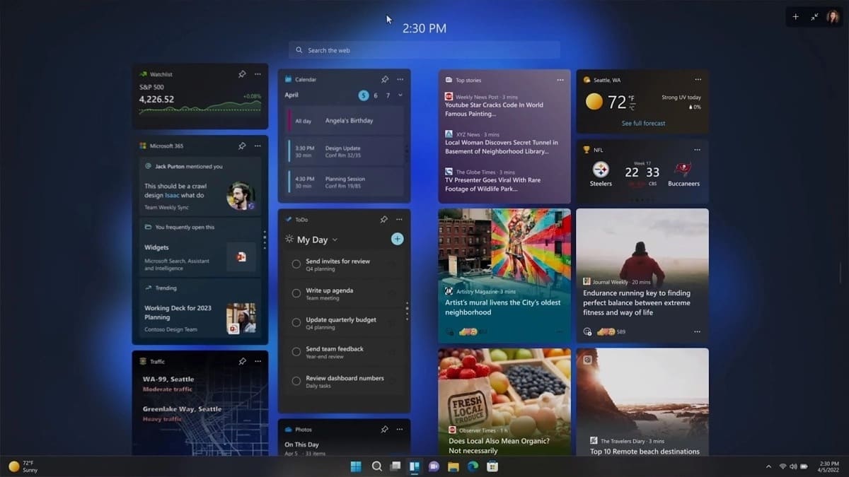 Windows 11 には全画面ウィジェット パネルがあります