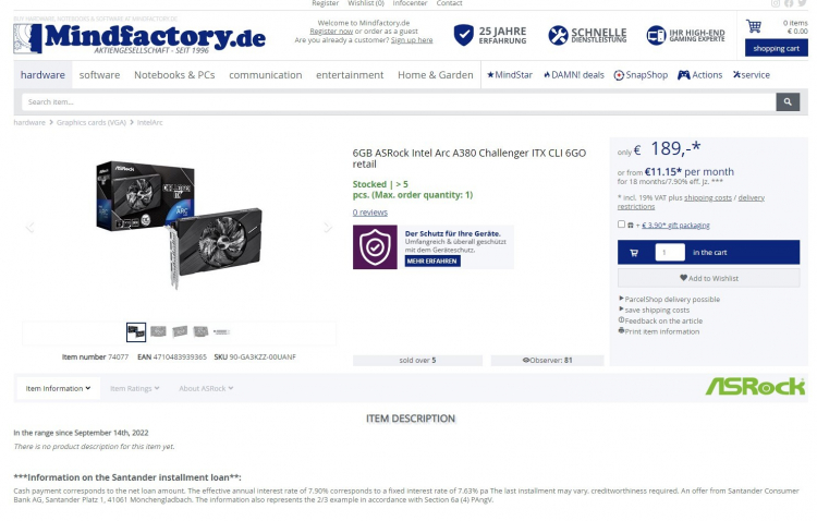 Lancement de la carte graphique Intel Arc A380 en Europe, prix - 189 €