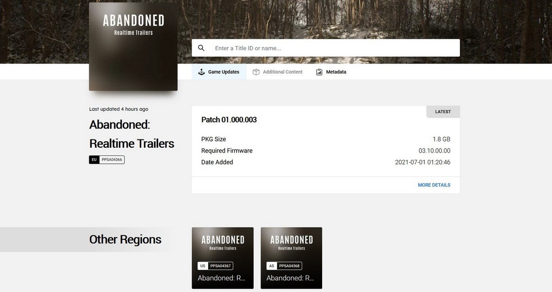 La nuova app del trailer di Abandoned è già stata caricata nel database del PS Store