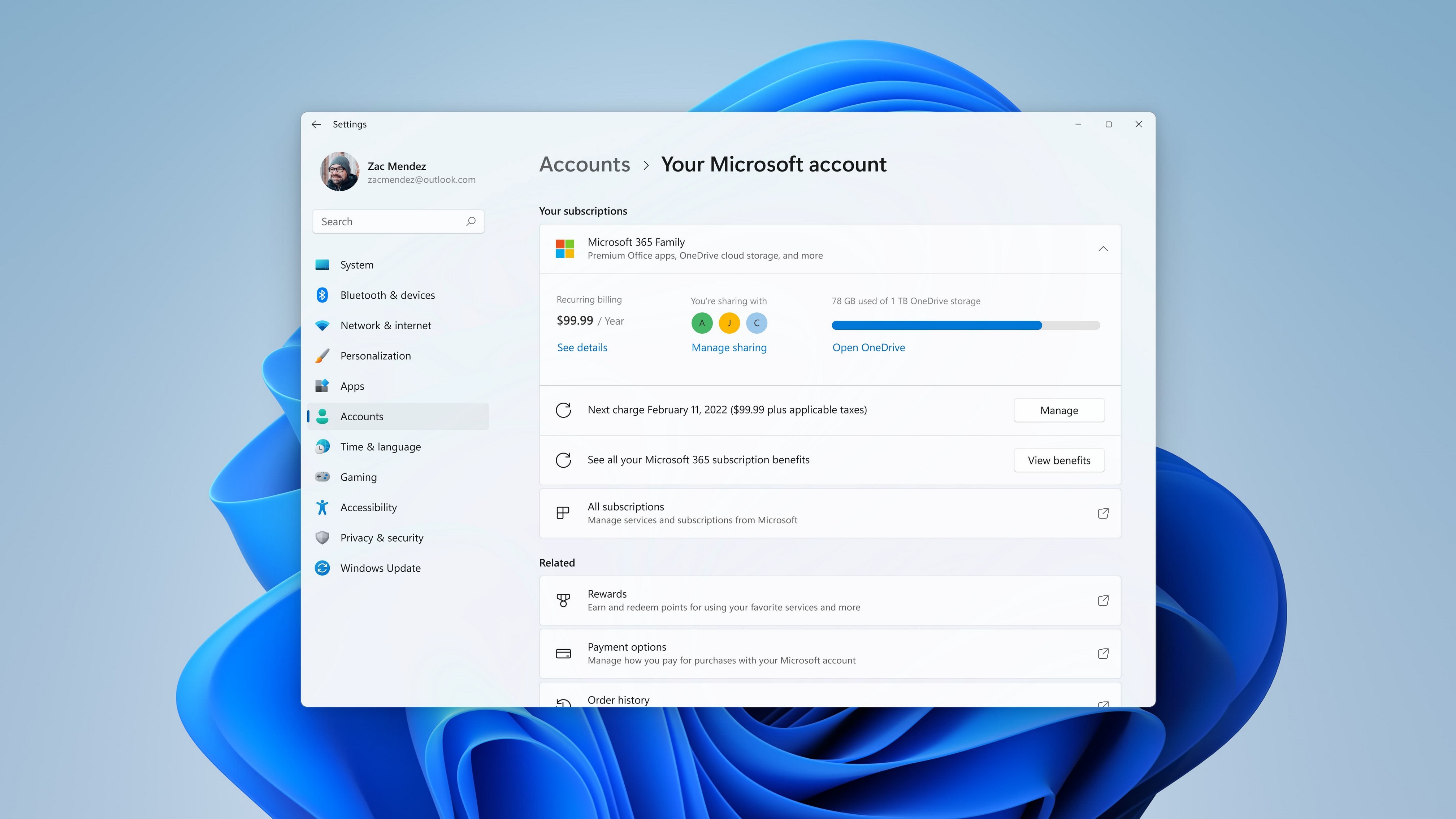 Windows 11 Build 22489 (Dev): Neue Seite für Microsoft-Kontoeinstellungen in der App 