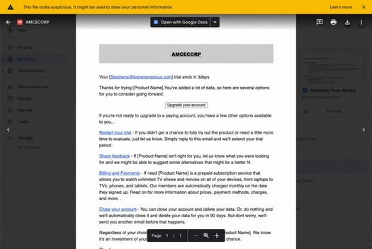 O serviço Google Drive notificará os usuários sobre arquivos suspeitos