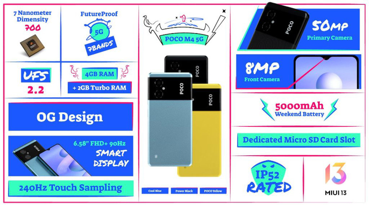 Smartphone Poco M4 5G anunciado com chip MediaTek, câmera de 50 megapixels e preço a partir de US$ 170