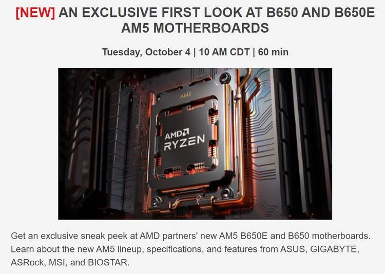 Le schede madri per Ryzen 7000 basate sui chipset B650 e B650E verranno mostrate il 4 ottobre