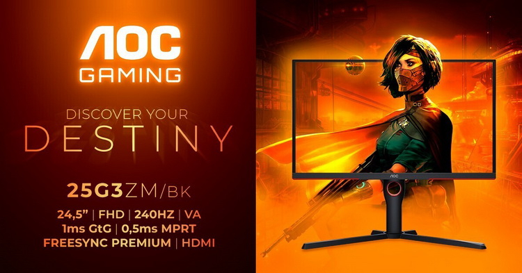 AOC lança monitor de jogos 25G3ZM/BK com taxa de atualização de 240Hz