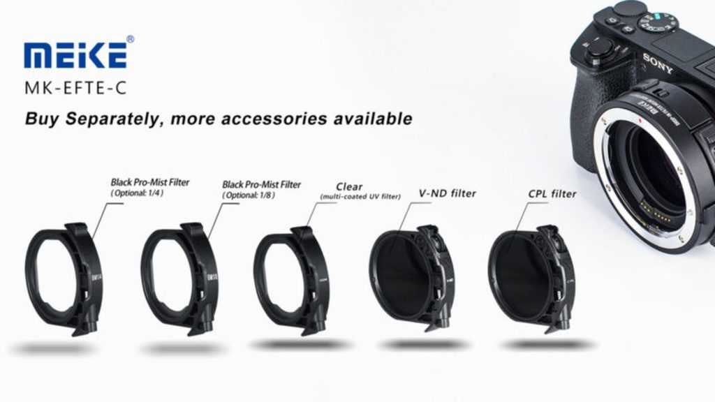Adaptador Meike MK-EFTE-C com filtros para Canon EF no Sony E lançado