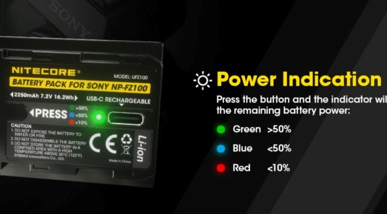 Bateria para câmeras Nitecore com porta USB-C introduzida