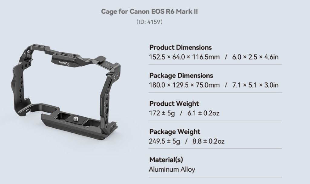 Lancement de la petite cage Canon EOS R6 Mark II