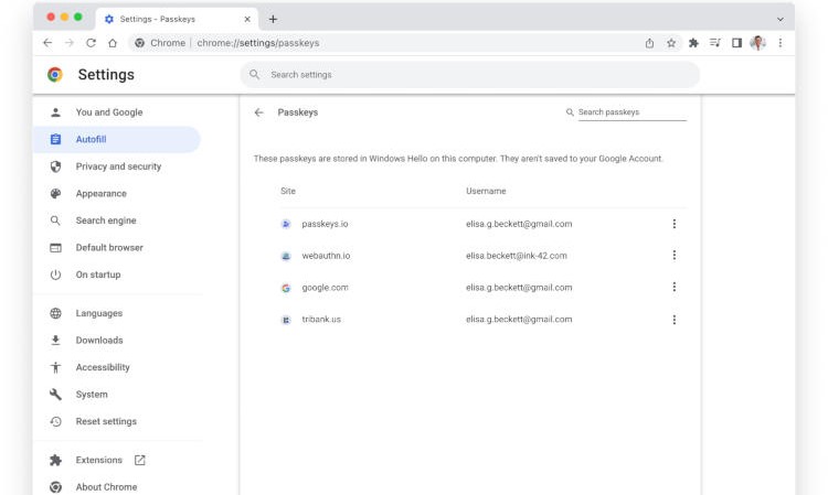 Google Chrome prend désormais officiellement en charge les clés d'accès sans mot de passe