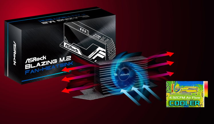 ASRock presenta il sistema di raffreddamento attivo Blazing M.2 Gen5 con dissipatore di calore per unità a stato solido