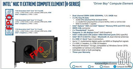 Intel NUC 11 Extreme Beast Canyon 컴퓨터는 풀 사이즈 그래픽 카드를 지원합니다.