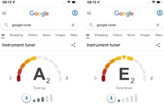 Ein eingebautes Stimmgerät zum Stimmen von Gitarren tauchte in der Google-Suchmaschine auf